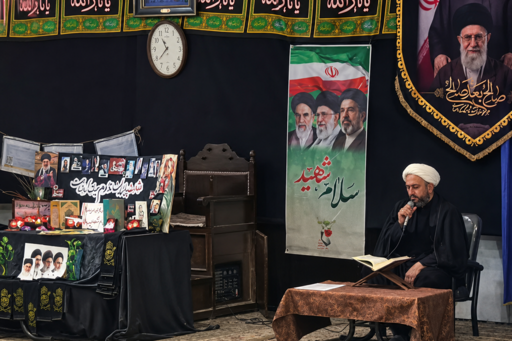 تلاوت آیات قرآن توسط مبلغ طرح امین در مراسم هفتم امام شهید در سالن آیتالله خامنهای گلزار شهدای قم